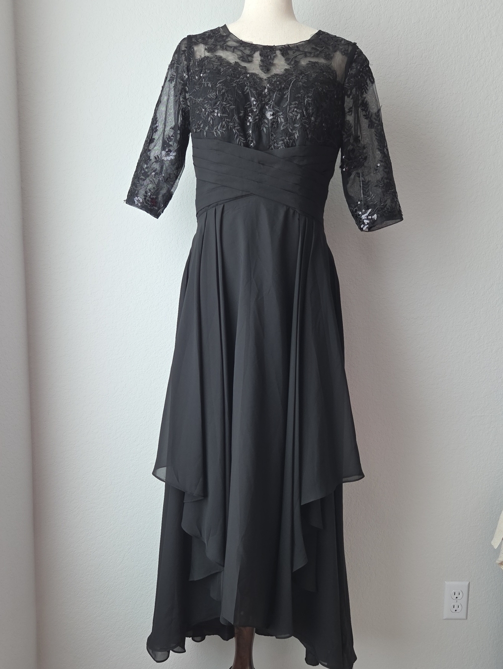 New Black Lace High-Low Formal Evening Gown Dress Chiffon Sequin Wedding Party